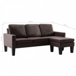 3-Sitzer-Sofa mit Hocker Braun Kunstleder