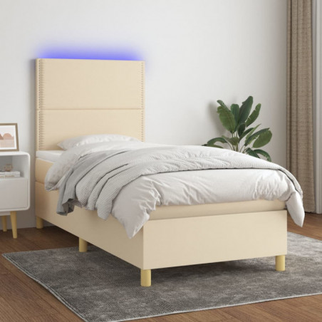 Boxspringbett mit Matratze & LED Creme 100x200 cm Stoff