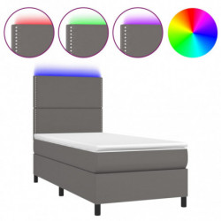 Boxspringbett mit Matratze & LED Grau 90x190 cm Kunstleder