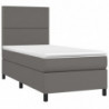 Boxspringbett mit Matratze & LED Grau 90x190 cm Kunstleder