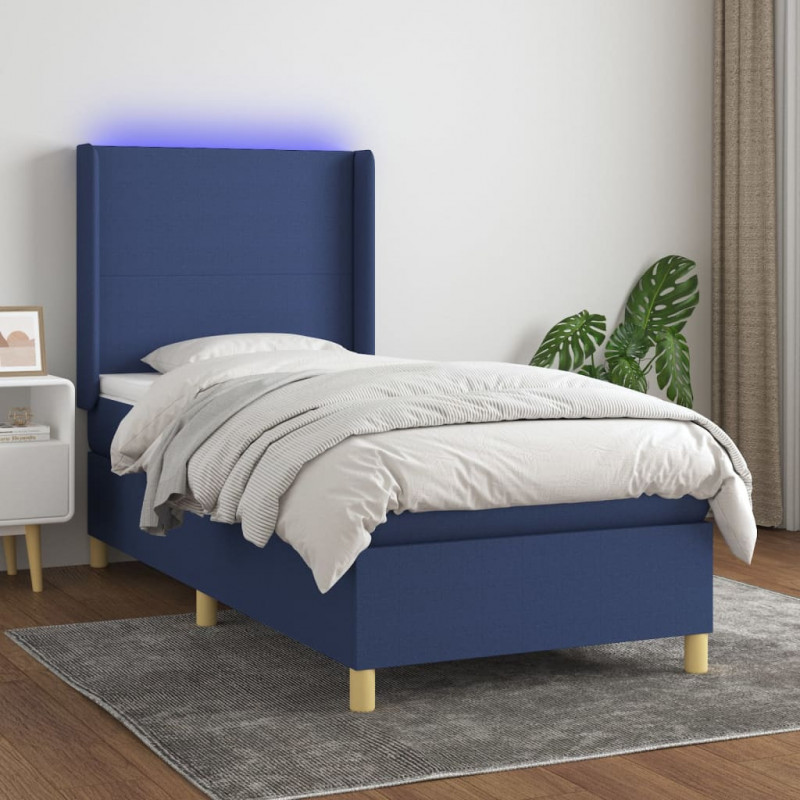 Boxspringbett mit Matratze & LED Blau 90x190 cm Stoff