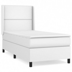 Boxspringbett mit Matratze Weiß 90x200 cm Kunstleder