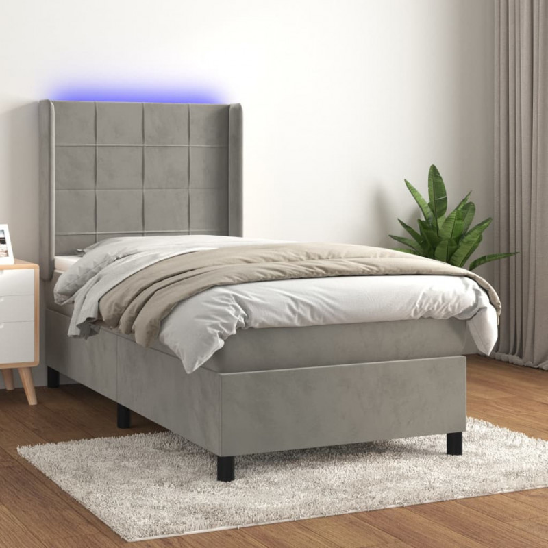 Boxspringbett mit Matratze & LED Hellgrau 90x200 cm Samt