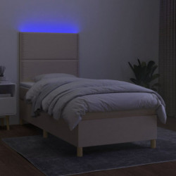 Boxspringbett mit Matratze & LED Creme 90x190 cm Stoff