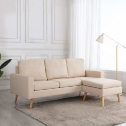 3-Sitzer-Sofa mit Hocker Creme Stoff