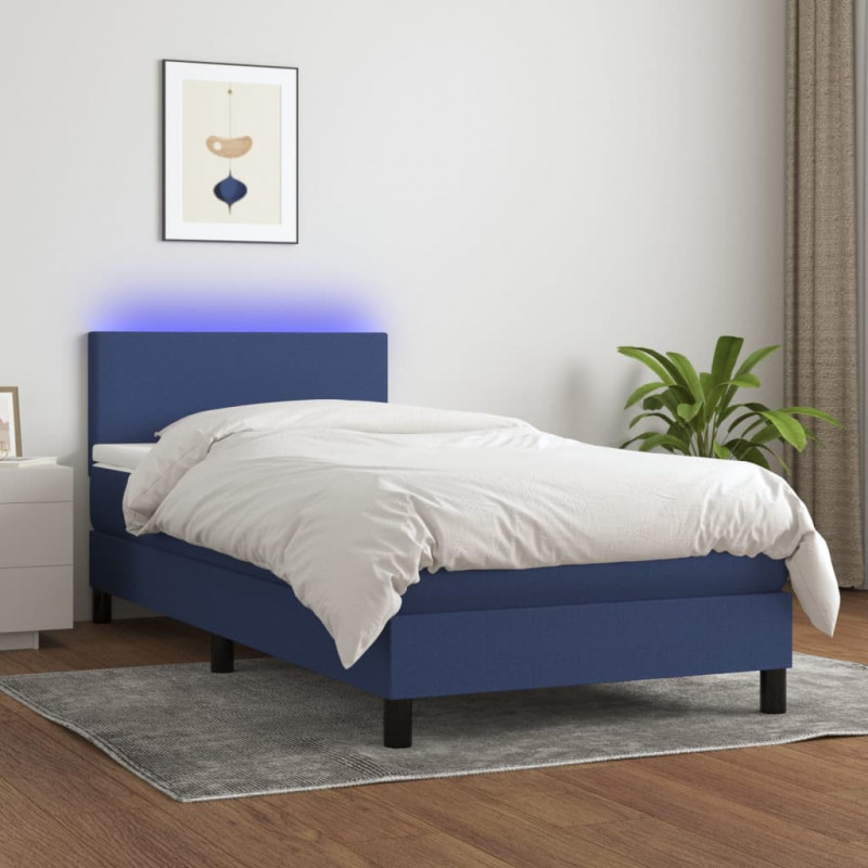 Boxspringbett mit Matratze & LED Blau 100x200 cm Stoff