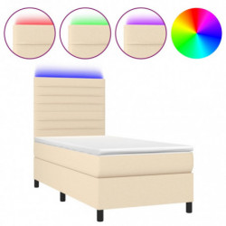 Boxspringbett mit Matratze & LED Creme 90x200 cm Stoff