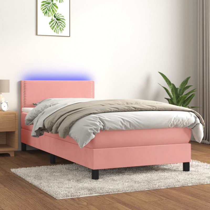 Boxspringbett mit Matratze & LED Rosa 100x200 cm Samt