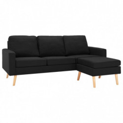 3-Sitzer-Sofa mit Hocker Schwarz Stoff