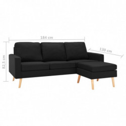 3-Sitzer-Sofa mit Hocker Schwarz Stoff