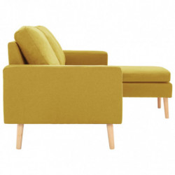 3-Sitzer-Sofa mit Hocker Gelb Stoff