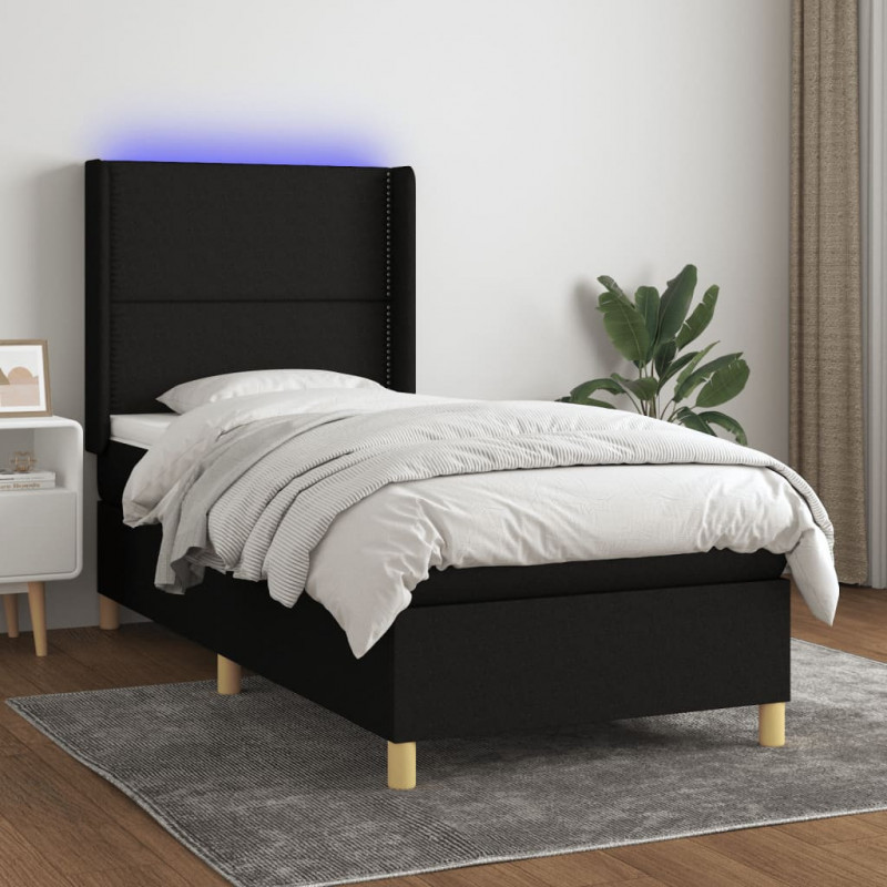 Boxspringbett mit Matratze & LED Schwarz 90x200 cm Stoff