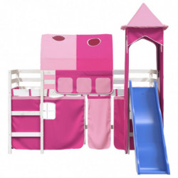 Kinderhochbett mit Turm Rosa 90x200 cm Massivholz Kiefer
