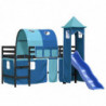 Kinderhochbett mit Turm Blau 90x190 cm Massivholz Kiefer