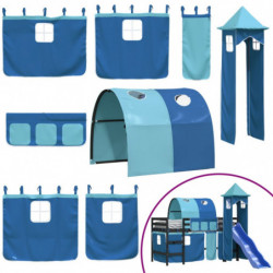 Kinderhochbett mit Turm Blau 90x190 cm Massivholz Kiefer