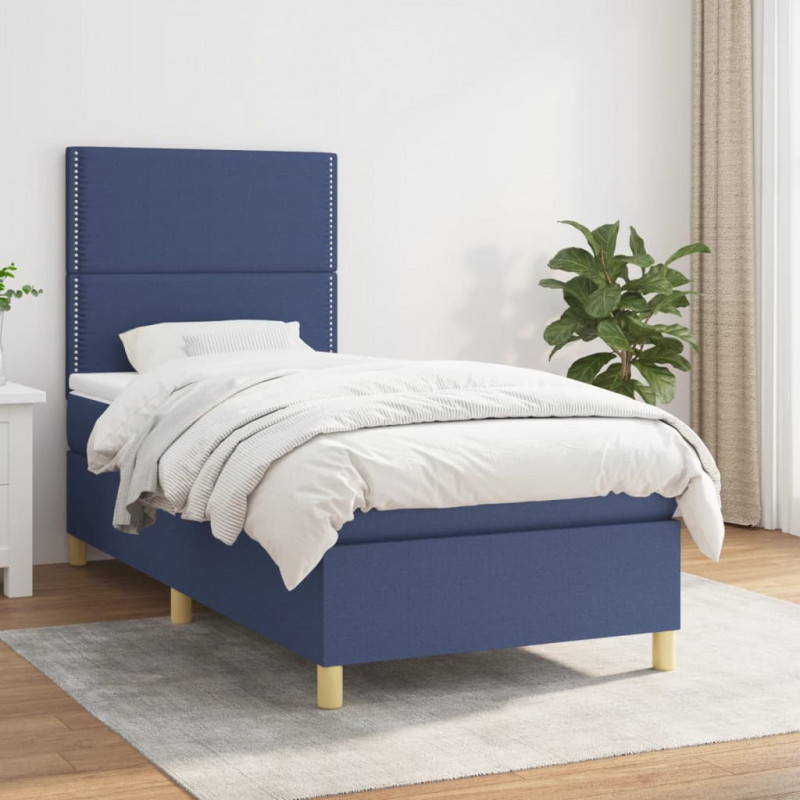 Boxspringbett mit Matratze Blau 90x200 cm Stoff