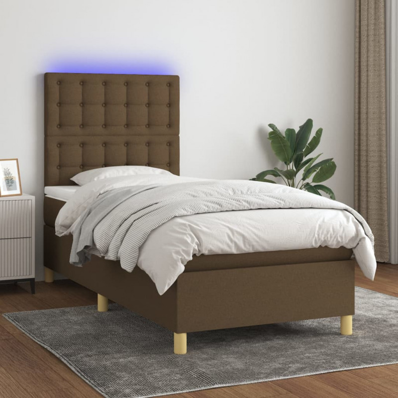 Boxspringbett mit Matratze & LED Dunkelbraun 80x200 cm Stoff