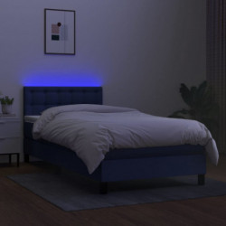 Boxspringbett mit Matratze & LED Blau 90x190 cm Stoff