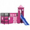 Kinderhochbett mit Turm Rosa 90x190 cm Massivholz Kiefer