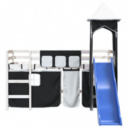 Kinderhochbett mit Turm Weiß & Schwarz 80x200 cm Kiefernholz