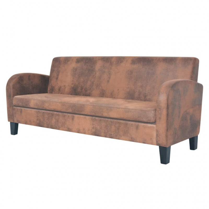 3-Sitzer Sofa Kunstleder Wildleder-Optik Braun