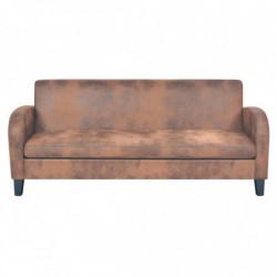 3-Sitzer Sofa Kunstleder Wildleder-Optik Braun