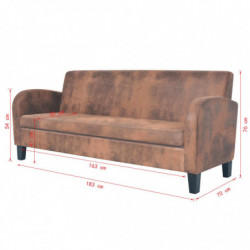 3-Sitzer Sofa Kunstleder Wildleder-Optik Braun