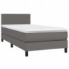 Boxspringbett mit Matratze & LED Grau 80x200 cm Kunstleder