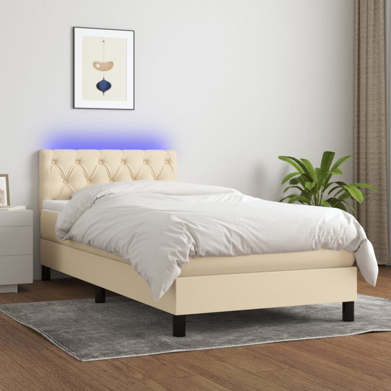 Boxspringbett mit Matratze & LED Creme 80x200 cm Stoff