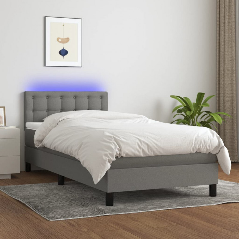 Boxspringbett mit Matratze & LED Dunkelgrau 80x200 cm Stoff