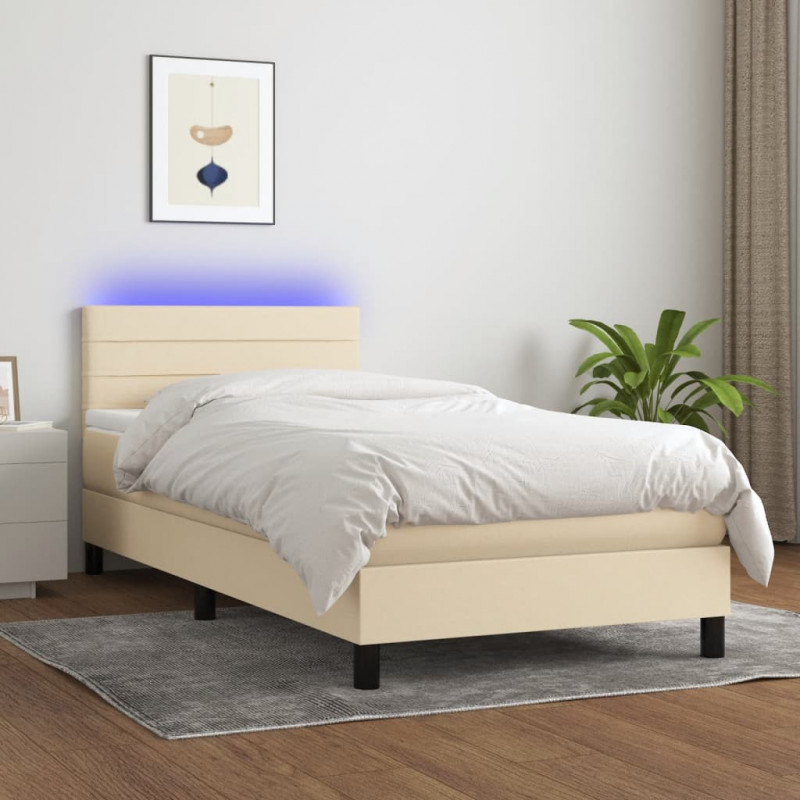 Boxspringbett mit Matratze & LED Creme 80x200 cm Stoff