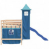 Kinderhochbett mit Turm Blau 90x200 cm Massivholz Kiefer