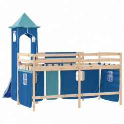 Kinderhochbett mit Turm Blau 80x200 cm Massivholz Kiefer