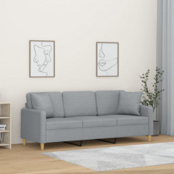 3-Sitzer-Sofa mit Zierkissen Hellgrau 180 cm Stoff