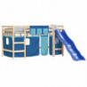 Kinderhochbett mit Vorhängen Blau 90x200 cm Massivholz Kiefer